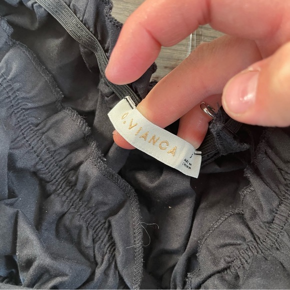 O. VIANCA Women's Ruffled Wrap Tie Crop Top Size S In Black - Picture 3 of 6